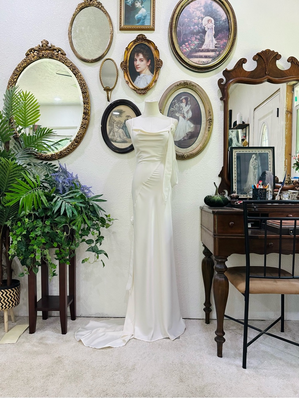 Elegant Ivory Satin Column Gown